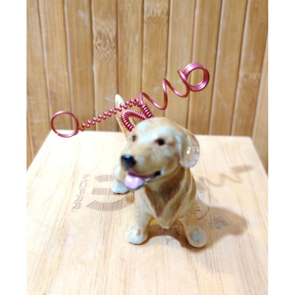 Blue Witch Pottery Ceramic Golden Retriever Dog Place Card / Memo / Photo Holder